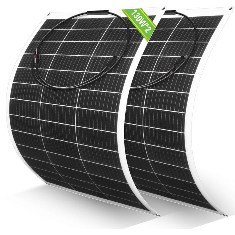 Eco-worthy - 260W 12V (2 pcs 130W) Flexible Solar Panel Monocrystalline Waterproof Photovoltaic Module for rv Boat Caravans Roof Cabin and Non-flat