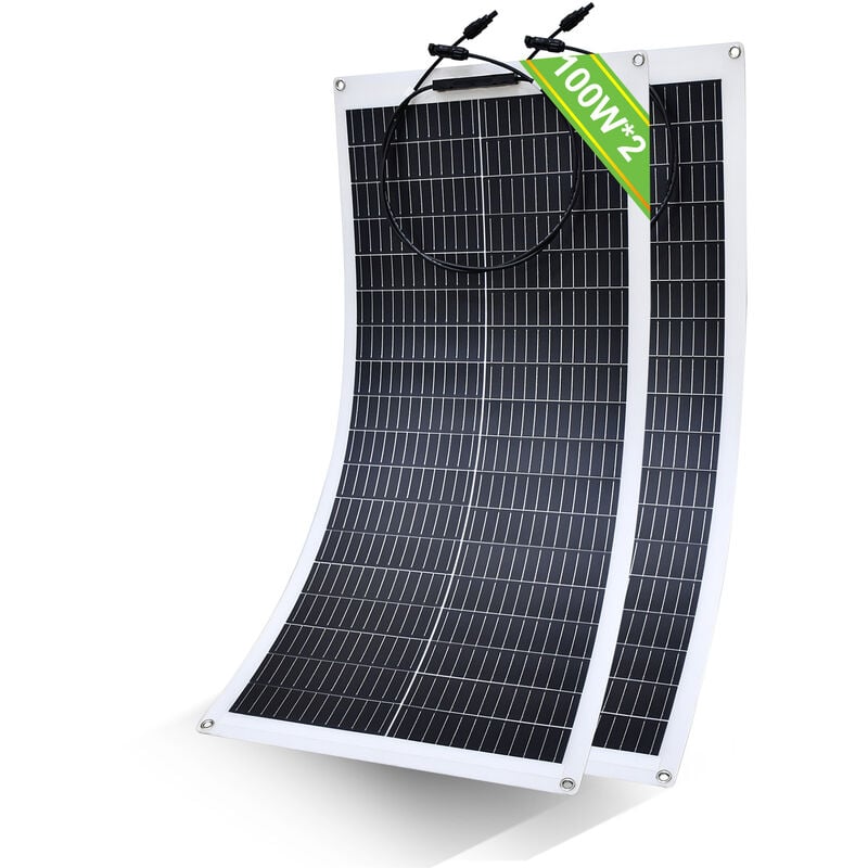 Eco-worthy - Panneau Solaire Souple 12V 200W Panneau Solaire Flexible mono, Panneau Solaire avec Câble de Recharge pour Camping-Car, Bateau, 12V
