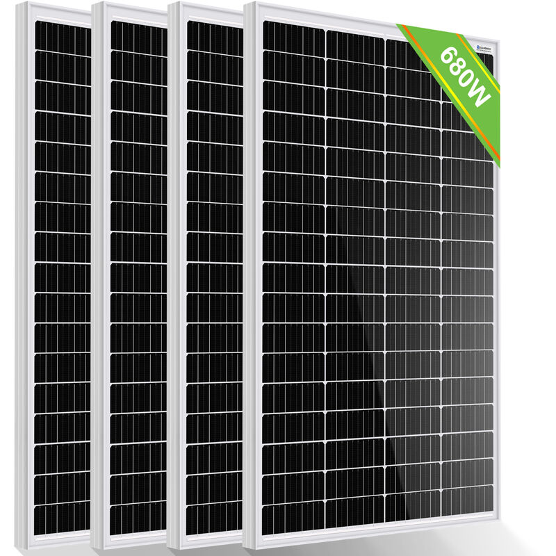 Eco-worthy - 680W 12V (4 Pieces of 170W) High Efficiency Monocrystalline Solar Panels Generates 2.72KWH/Day for rv Shed Motorhome Campervan Boat