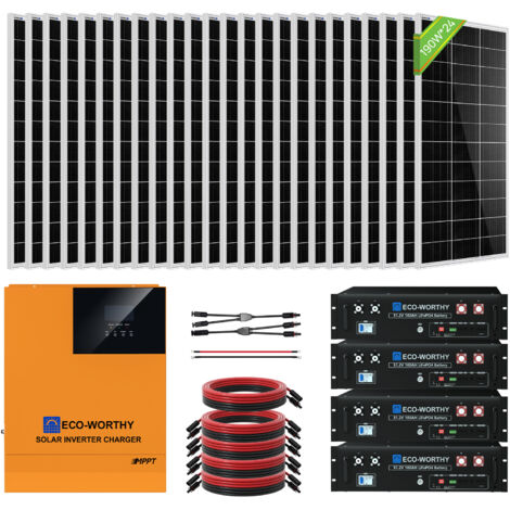 ECO-WORTHY 18,7kWh Solaranlange 4680W 48V Solarsystem Off Grid Kit für Wohnmobile/Privathaushalte: 24 Stücke 195W Bifaziale Solarpanel + 5000W 48V Hybrid Solar Wechselrichter+4 x 48V 100AH Lithiumbatt