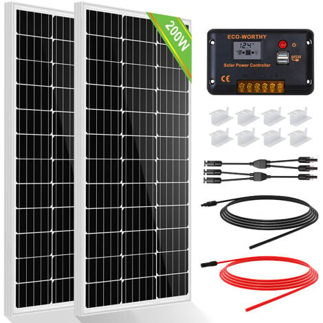 ECO-WORTHY 200W 12V/24V Solar Panel Kit Off Grid Battery Charge For Caravan RV Marine Trailer Camper Van Camping