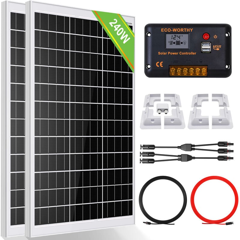 240W 12V Mono Solar Panel+30A Controller & whole set abs Bracket for Car rv - Eco-worthy