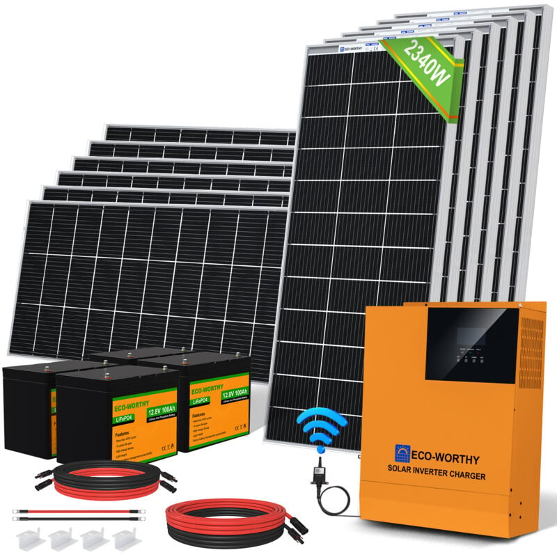 Eco-worthy - 2340W Solar Panel Kit with 5000W 48V Pure Sine Wave Solar All-in-One Inverter-Controller,100Ah 24V Lithium Battery for Shed Cabin Home