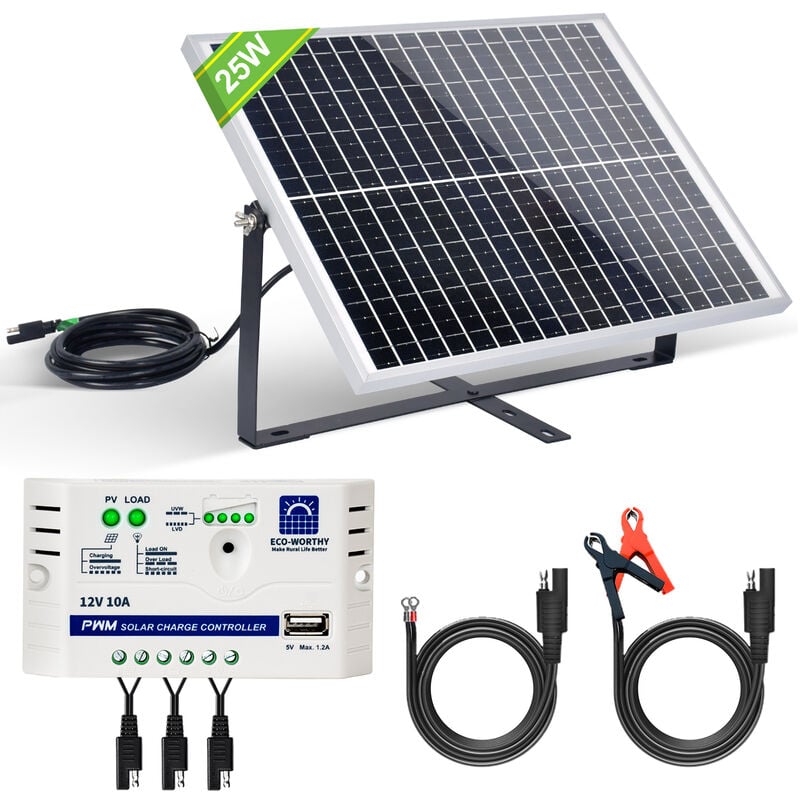 ECO-WORTHY Solar Panel Kit 25W 18V Mono Solar PV Panel 25W with 10A Controller for Car RV Home Battery Charging