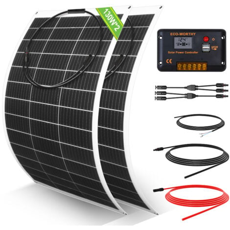 ECO-WORTHY 260W 12V flexibel Solarpanel Kit netzunabhängig Off Grid: 2 Stücke 130W Solarpanel + 30A LCD-Display PWM-Laderegler + 5m Solarkabel für Wohnwagen, Wohnmobil, Boot, Camper