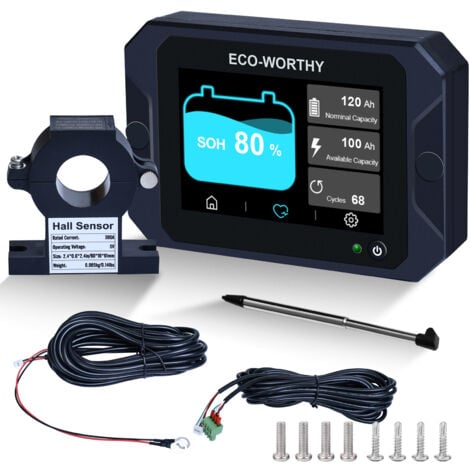 ECO-WORTHY 300A 12V/24V/36V/48V,3,5" Digital LCD Battery Monitor Touchable Capacity Voltmeter Analyser 300A