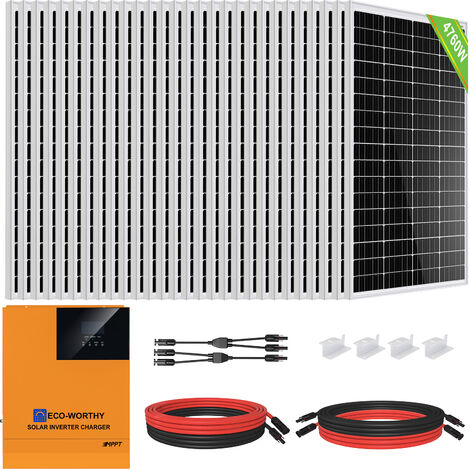 ECO-WORTHY 4800W 48V Solarsystem Off Grid Kit fur Wohnmobile/Privathaushalte: 28 Stucke 170W Solarpanel + 5000W 48V All-in-One Solar Wechselrichter + Lithiumbatterien