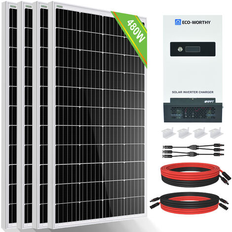ECO-WORTHY 480W Balkonkraftwerk Solarpanel-Kit Reines Sinuswellen-Solarlade-Wechselrichterkit für Schuppenkabinenhaus
