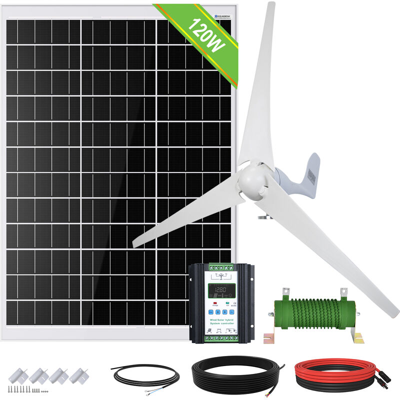 Eco-worthy - 520W 12V Hybrid Kit: 400W dc Wind Generator with 120W Solar Panel for Home, Shed, Off-Grid System