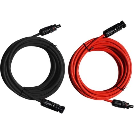 ECO-WORTHY 5m Câble solaire Câble Solarkabel Connecteur Panneau 4mm² Câble d'extension pour kit de panneau solaire(4,6 m rouge + 4,6 m noir) Double  Connecteur