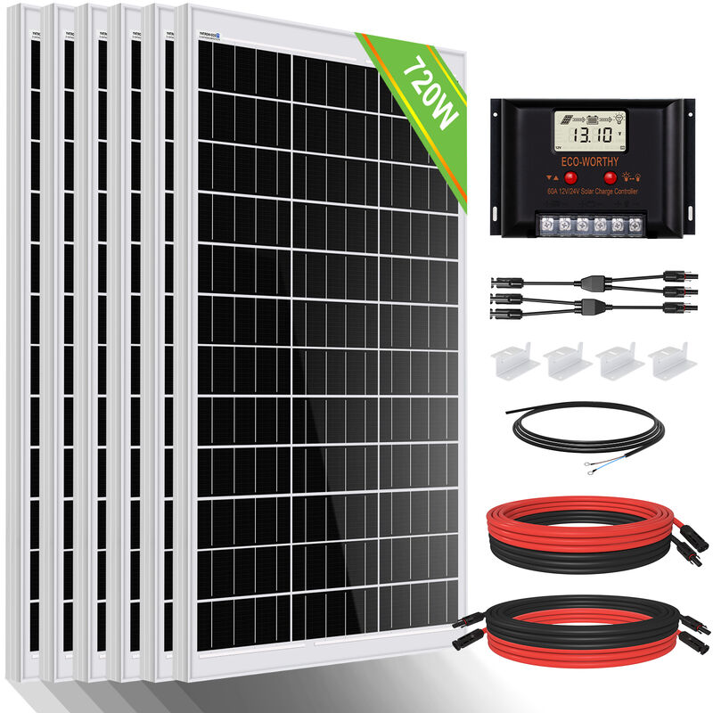 ECO-WORTHY 720W 12V/24V Solar Panel Kit Off Grid Battery Charge For Caravan RV Marine Trailer Camper Van Camping