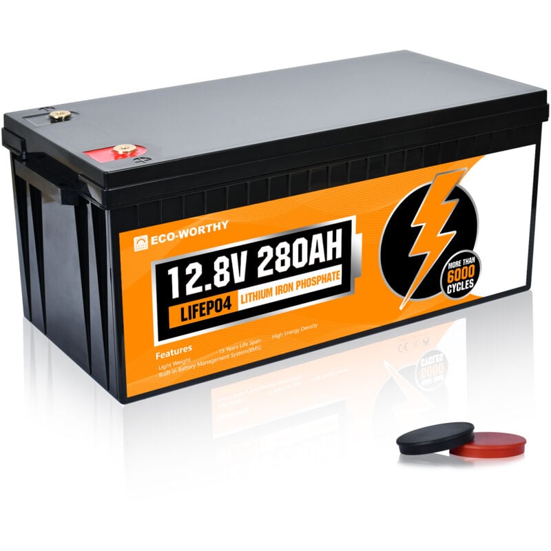 Batterie lithium 12V 280Ah Lifepo4 Akku Rechargeable Batterie avec cycle profond 6000+ fois et protection bms pour systeme solaire, bateau, kit de