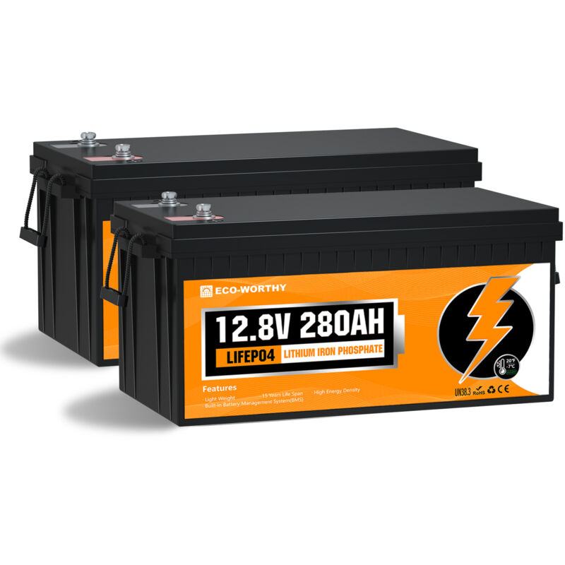 Batterie lithium 12V 280Ah Lifepo4 Akku Rechargeable Batterie avec cycle profond 6000+ fois et protection bms pour systeme solaire, bateau, kit de