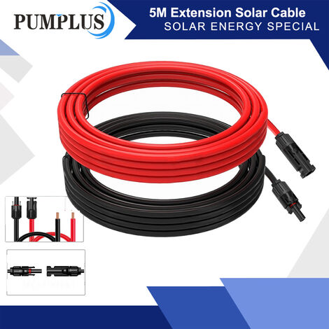 Eco-Worthy – Câble solaire 5m 4mm² – Câble d'extension pour panneaux solaires – Conductivité optimale en cuivre étamé – Résistant aux intempéries