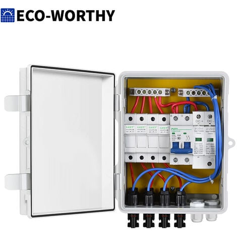 ECO-WORTHY Combiner box fotovoltaico a 4 stringhe + protezione da sovratensione per comando interruttore automatico da 10A
