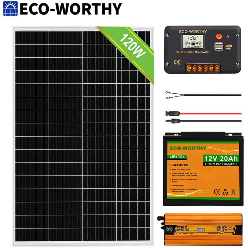 Eco-Worthy - Kit Completo Di Pannello Solare Da 120 W Con Batteria ...