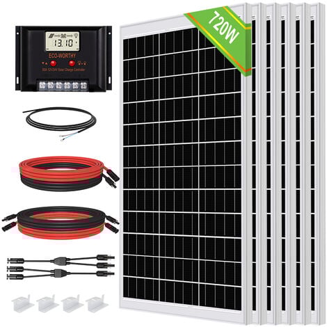 ECO-WORTHY Kit completo pannello solare 720W 24V con pannello solare 120W 18V, regolatore di carica solare 60A per camper cabina marina