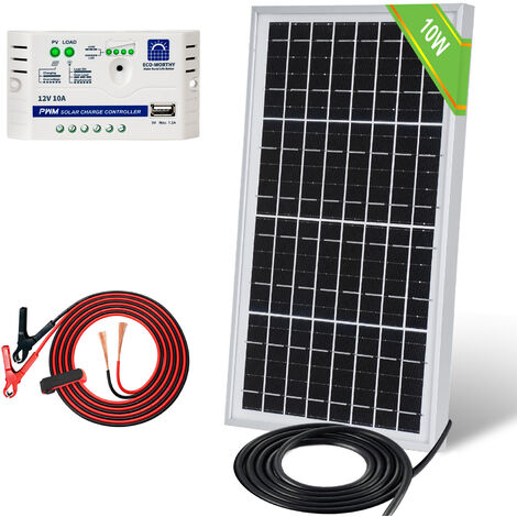 ECO-WORTHY kit de Panneau Solaire 10W 12V Mono Panneau Solaire PV 10W avec contrôleur 10A pour Voiture RV Accueil Batterie Charge