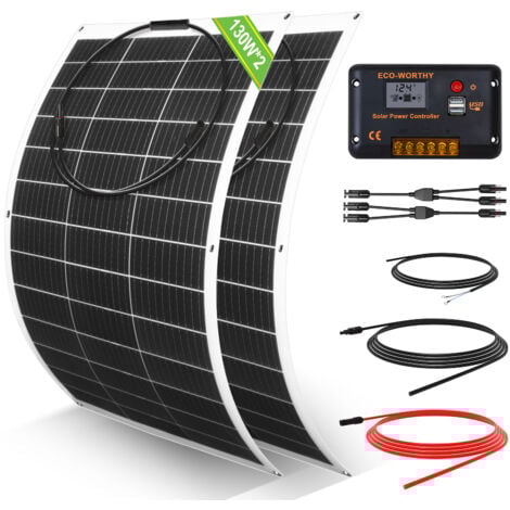 ECO-WORTHY Kit de panneau solaire flexible 260W 12V avec contrôleur 30A pour caravane, marine, bateau, maison
