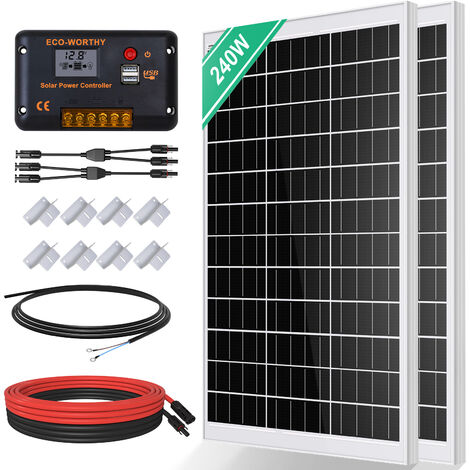 ECO-WORTHY Kit pannello solare da 240 W con regolatore di carica 30 A per kit fotovoltaico fuori rete per auto da casa