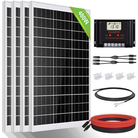 ECO-WORTHY Kit pannello solare fuori griglia 480W 24V con pannello solare 120W, regolatore di carica solare 60A per cabina automobilistica Boat Marine House RV