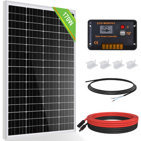 Eco-Worthy – Panneau solaire 170W 12V – Contrôleur de charge 30A pour installation marine et camping – Dimensions compactes et légères