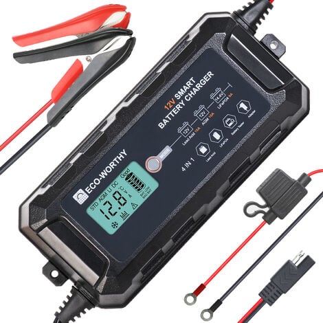 ECO-WORTHY Support de chargeur de batterie 10A 12V pour moto de voiture de batterie au plomb LiFePO4