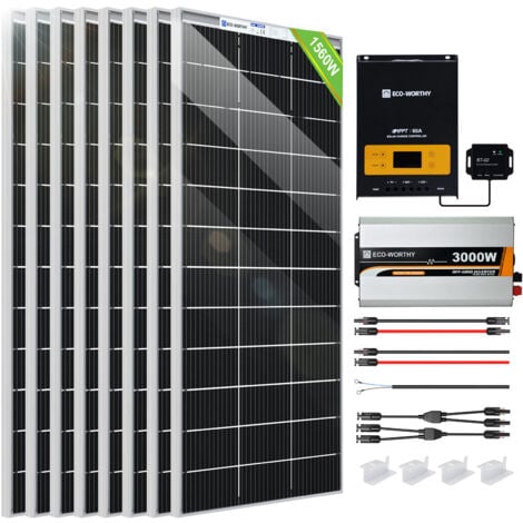 ECO-WORTHY Système Solaire 6 kWh/JOUR 1560W 24V avec Onduleur Système Hors Réseau pour Camping-car:8 Panneaux Solaire 195W+Régulateur MPPT 60A+Onduleur 3000W 24V
