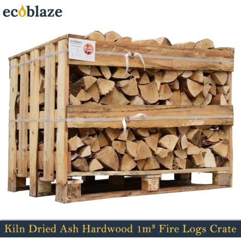 Ecoblaze Ash Kiln Dried 1m³ Crate Firewood Logs for Wood Burner & Pizza Oven