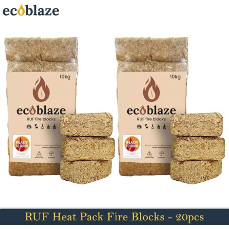 Ecoblaze RUF Heat Pk 24 Briquettes 2x10kg Bag for Wood Burner, Pizza Oven & BBQ