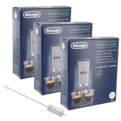Ecodecalk detartrant 6x100 ml (3x200 ml) 5513292821 DLSC003 pour Delonghi machine a cafe avec  brosse de nettoyage