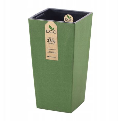 ECODECO DURS VASE 19.5X19.5XH37,5 cm en bois en plastique et en bois prosperplast  OliveDrab