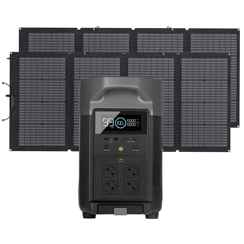 Ecoflow - Générateur solaire delta Pro 3.6KWh/3600W avec 2 x 400W panneau solaire sur balcon, centrale électrique portable pour la maison, le camping