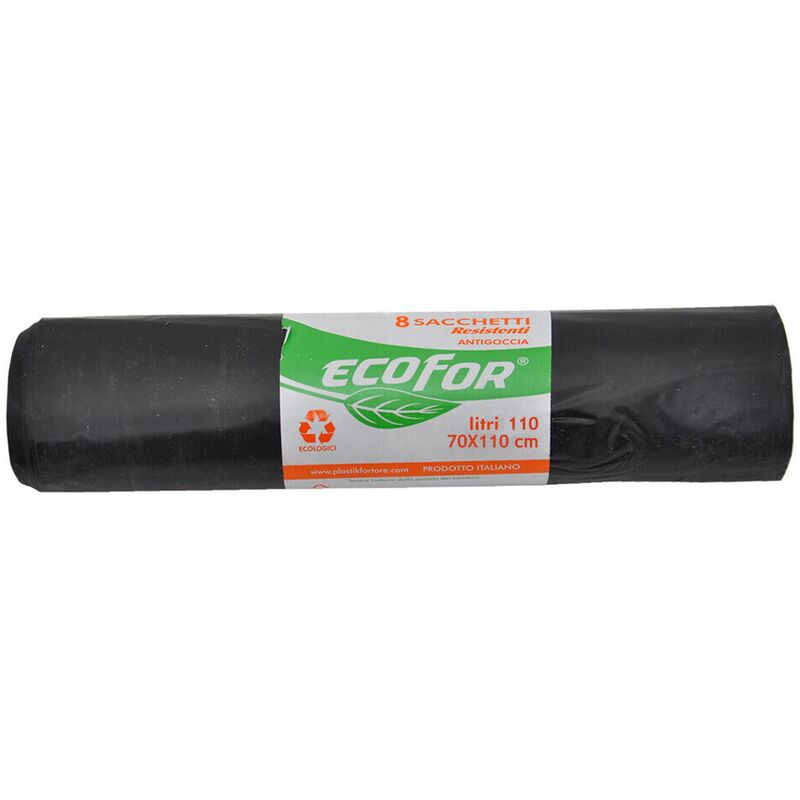 Plastik Fortore - EcoFor sacs noirs en polye'thyle'ne collection se'pare'e cm70x110 110lt 8pcs re'sistant