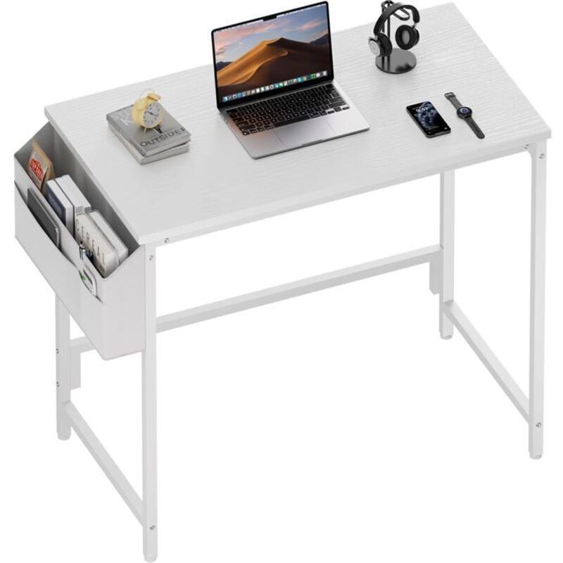 ECOFURNIX - Bureau Informatique Rectangulaire - Structure Métallique - Couleur Blanche - 80x40 cm