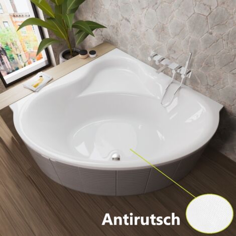 ECOLAM Badewanne BALA 140 x 140 cm mit Antirutsch + Styroporverkleidung befliesbar Eckbadewanne rutschfest symmetrisch
