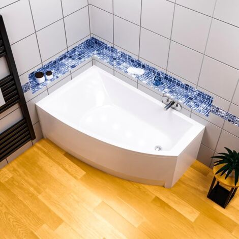 ECOLAM Badewanne HELA 150 x 90 cm links + Schürze Verkleidung Eckbadewanne Acrylwanne Ablaufgarnitur Ab- und Überlauf Füße Silikon