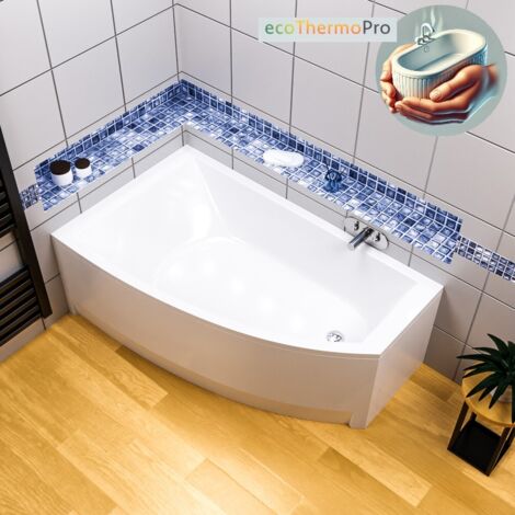 ECOLAM Badewanne HELA 150x90 cm links mit Isolierung + Acrylschürze Thermobadewanne ecoThermoPro Eckbadewanne Wärmeschutz Schalldämmung