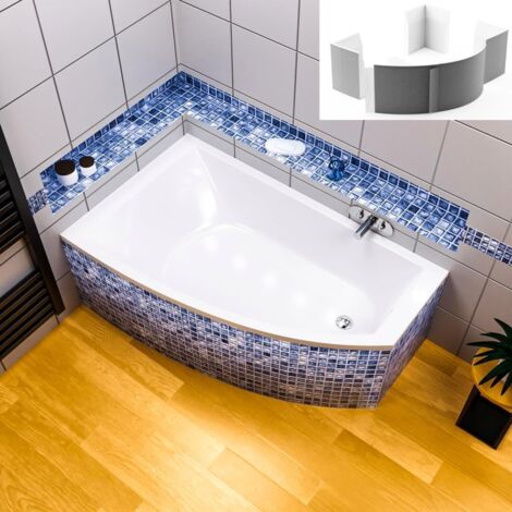 ECOLAM Badewanne HELA 150x90 cm links + Styropor Wannenträger direkt verfliesbar Eckbadewanne Acrylwanne Ab- Überlaufgarnitur