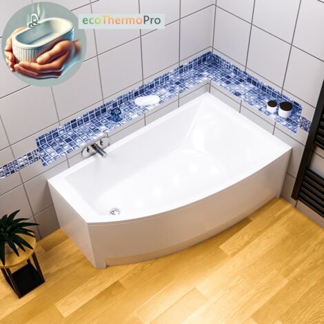 ECOLAM Badewanne HELA 150x90 cm rechts mit Isolierung + Acrylschürze Thermobadewanne ecoThermoPro Eckbadewanne Wärmeschutz Schalldämmung