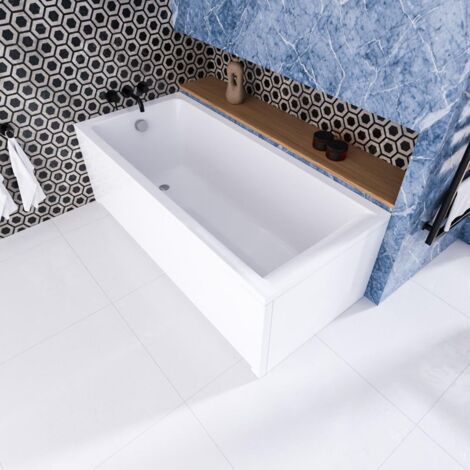 ECOLAM Badewanne Savia 150x70 cm + Schürze  moderne Wanne Rechteck Top QUALITÄT Acrylwanne I Komplett Set Ablauf Füße Silikon Design