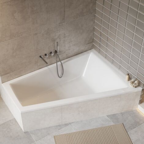 ECOLAM Badewanne Sfera Maxi 180 x 130 cm RECHTS Eckbadewanne Duowanne Doppelbadewanne große Wanne für zwei Personen Acrylwanne Ablaufgarnitur Füße Silikon
