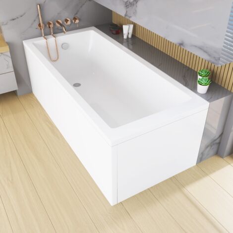 ECOLAM Badewanne Tami 190 x 90 cm + Schürze große Wanne für zwei Personen  Rechteck Acrylwanne weiß glänzend + Acrylverkleidung Ablaufgarnitur Ab- und Überlauf Füße Silikon
