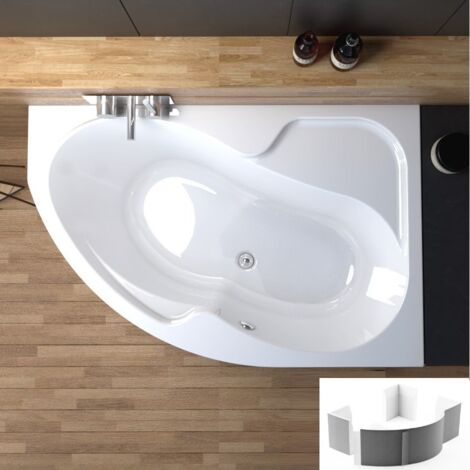 ECOLAM Badewanne WELA 150x100 cm rechts mit Antirusch + Styropor Wannenträger direkt verfliesbar Eckbadewanne Acrylwanne