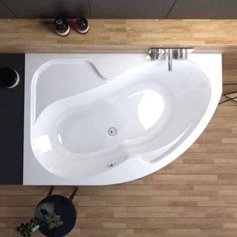 ECOLAM Badewanne WELA 170x100 cm links mit Antirusch Eckbadewanne Acrylwanne weiß glänzend