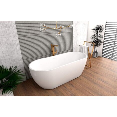 ECOLAM Baignoire autoportante en acrylique Elena 170x77cm  siphon Click clack  Idéal pour deux personnes  Baignoire îlot
