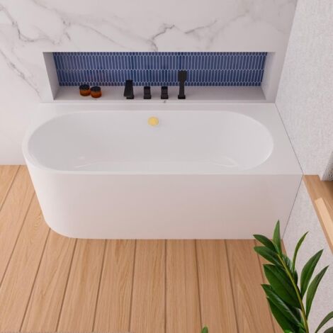 ECOLAM Baignoire autoportante Vigoo version gauche ou droite  montage mural  siphon click-clack  set complet (Siphon doré, 175x75 cm droite)