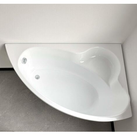 ECOLAM Baignoire d'angle acrylique Ada 140 x 90 cm droite, pieds, siphon + silicone. Baignoire en acrylique blanc