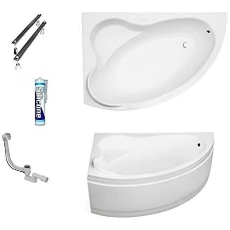 ECOLAM Baignoire d'angle acrylique Ada 140x90cm gauche, habillage en acrylique blanc, siphon, silicone. Belle forme Aspect moderne original produit