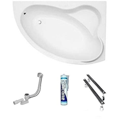 ECOLAM Baignoire d'angle acrylique Ada 160x100cm droite, pieds, siphon, silicone. Belle forme Aspect moderne original produit